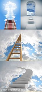 蓝天白云天梯背景墙高清风景图片