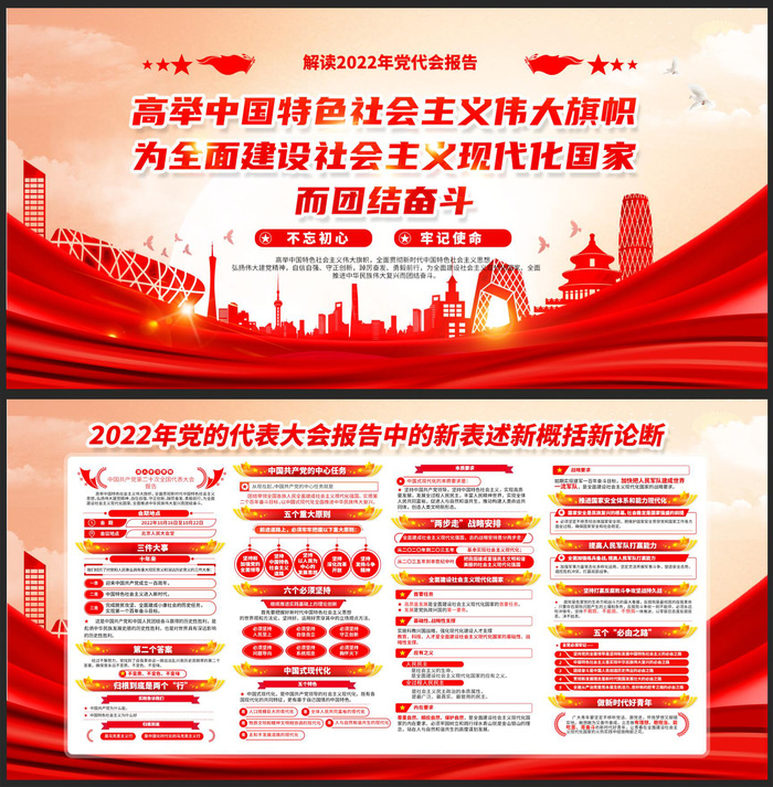 高举中国特色*伟大旗帜党建展板