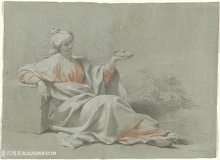 妇人坐在地上装饰画油画