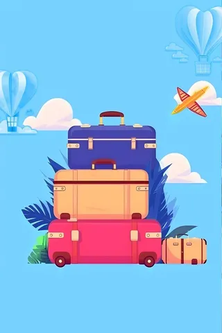 旅游行李箱热气球蓝色背景