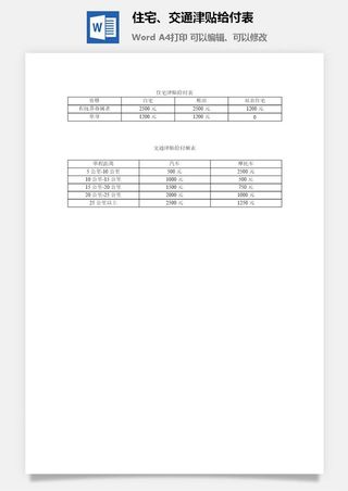 住宅、交通津贴给付表word模板