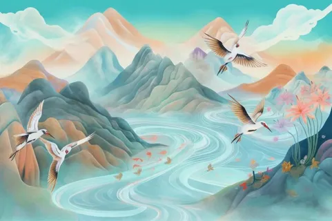 国潮仙鹤蓝色背景