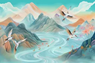 国潮仙鹤蓝色背景