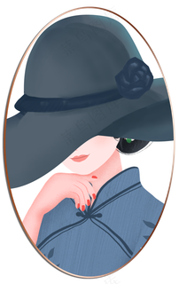 旗袍美女椭圆灰色帽子美女
