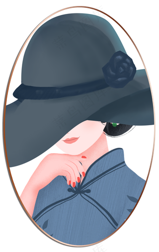 旗袍美女椭圆灰色帽子美女