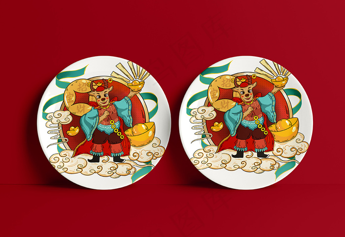唯美国潮风中式盘子智能贴图样机