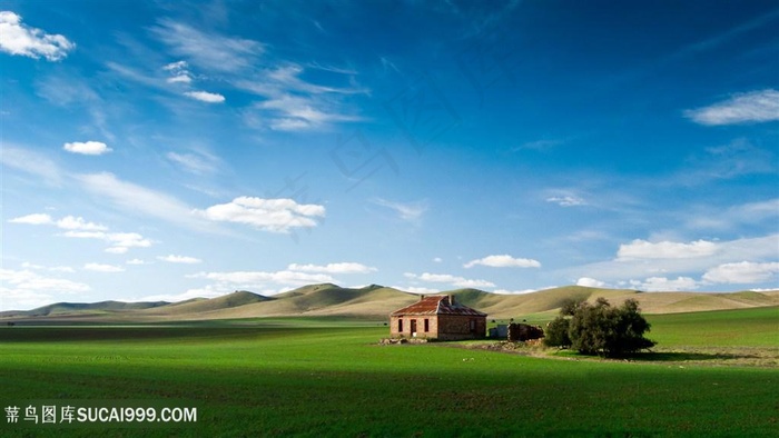 蓝天白云草地美景壁纸