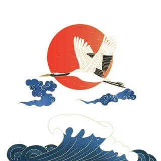 中国风国潮仙鹤山水插画手绘元素场景PSD设计素材 中国风国潮仙鹤山水插画手绘元素场景PSD设计素材