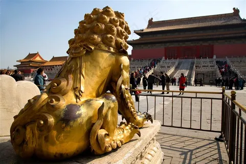 石狮铜狮造型图北京故宫图片素材