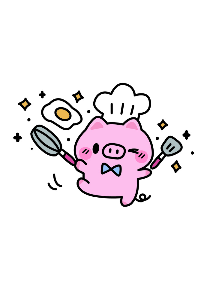 手绘简笔小猪厨师