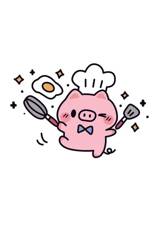 手绘简笔小猪厨师