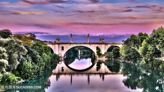 拱桥湖畔美景风景画壁纸