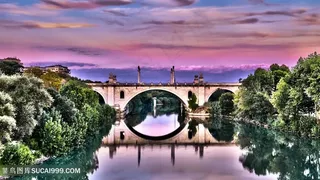 拱桥湖畔美景风景画壁纸