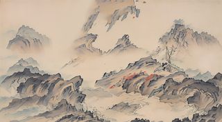 大气写意中国传统工笔画山水插画壁纸-飞崖
