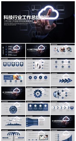 人物手势背景科技行业工作总结汇报PPT模板预览图