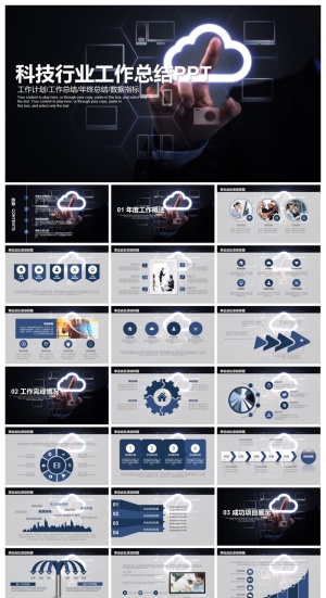 人物手势背景科技行业工作总结汇报PPT模板