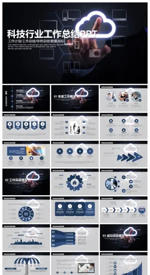 人物手势背景科技行业工作总结汇报PPT模板预览图
