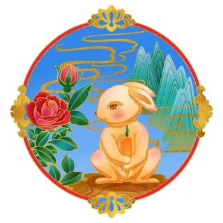 中国风国潮十二生肖兔手绘烫金插画春节剪纸元素PSD设计素材