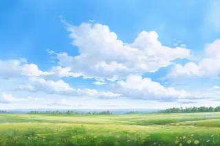春天的蓝天白云草原很美背景图