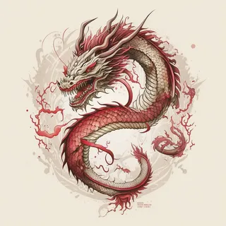 节日生肖龙，插画风格，红色，综合使用