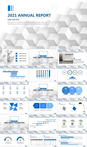 立方体创意淡雅灰背景扁平风欧美范工作总结报告ppt模板预览图