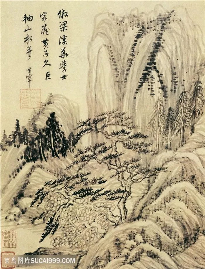 中国风界画水墨仿古山水图