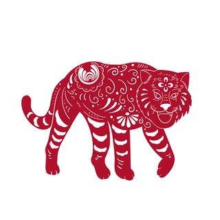 2022新年吉祥春节剪纸生肖虎年晚会插画透明免抠图ai矢量设计素材