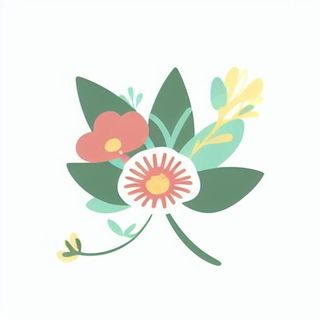 一丛花朵有绿叶手绘卡通png免抠