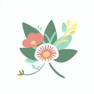 一丛花朵有绿叶手绘卡通png免抠