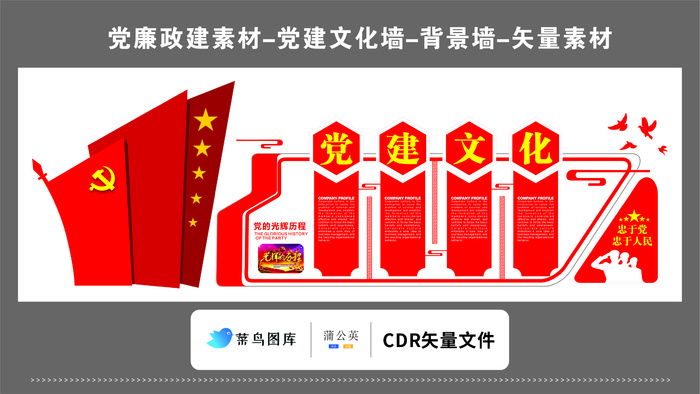 党建文化墙党建素材CDR预览图红色背景党的光辉历程忠于党忠于人民cdr矢量模版下载