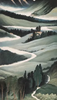青山风景新中式风格简约风格绿色水彩油画装饰画