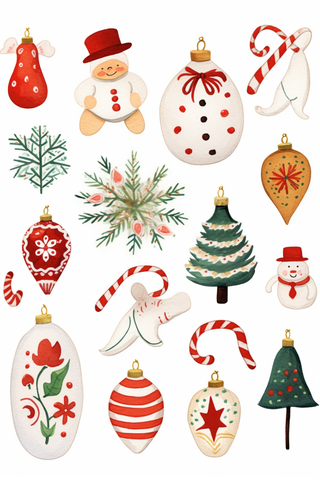 圣诞雪人树雪花圣诞老人卡通插画素材