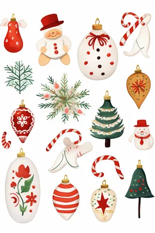 圣诞雪人树雪花圣诞老人卡通插画素材