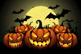 万圣节南瓜蝙蝠城堡恐怖夜晚插画背景