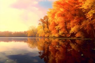 湖边树林秋季美景