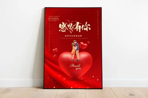 感恩节爱心红色简约风海报