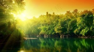 阳光下的水中倒影风景图片