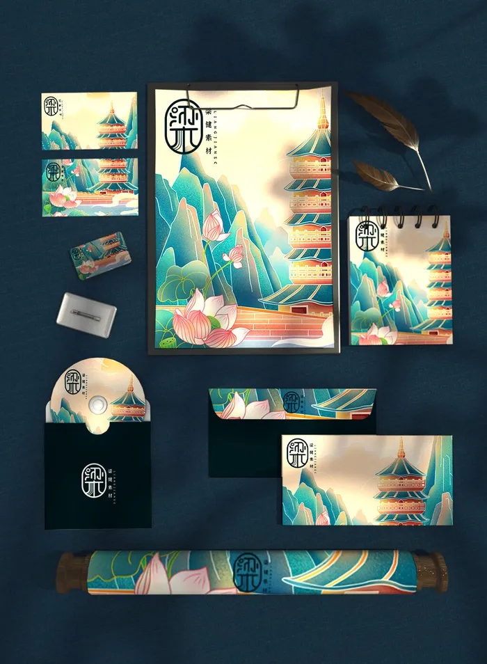高端文创样机素材产品中国风国潮logo礼盒包装VI智能贴图PSD模板psd模版下载