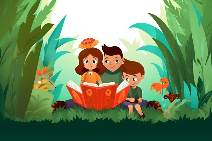 父亲爸爸抱着孩子看书阅读背景