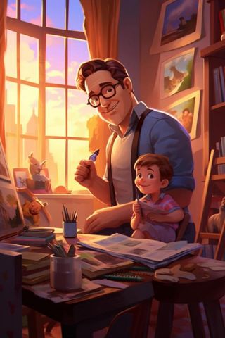 父亲教孩子画画陪伴孩子背景