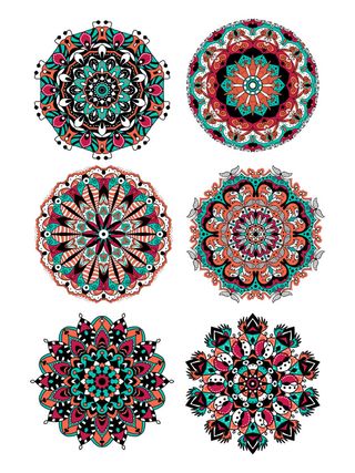 中国风古典民族风手绘曼陀罗花纹圆形插画AI矢量装饰图案PSD素材