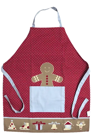 免扣素材红色卡通图案儿童围裙