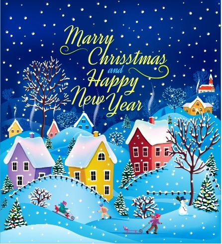 圣诞节冬天雪花风景背景墙