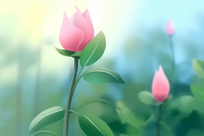 粉蓝色清爽夏日大气花朵扁平背景
