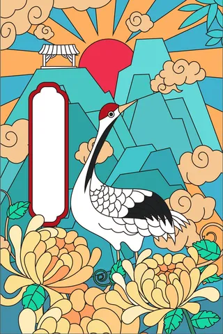 中国风国潮促销海报模版手绘插画矢量龙凤锦鲤元素PSD设计素材