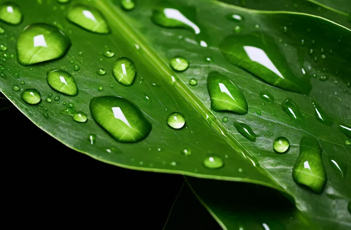 下雨天绿叶植物上的雨水雨滴摄影图(4032x2640)