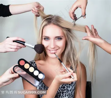 正在打理发型与化妆的美女特写摄影高清图片