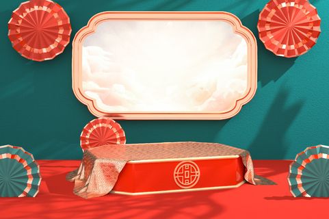 中国风古典喜庆C4D背景图3D国潮场景促销活动海报PSD设计素材模板