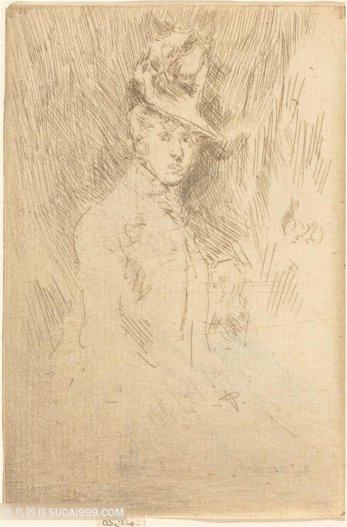 惠斯勒素描时尚素描女性装饰画