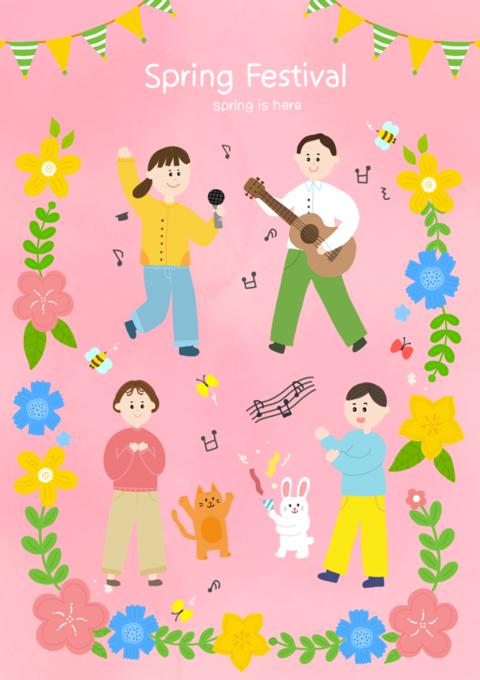春天插画psd模版下载